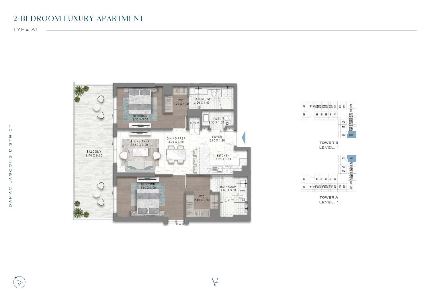 Valencia at Damac Lagoons 2 BR Apartment Floor Plan