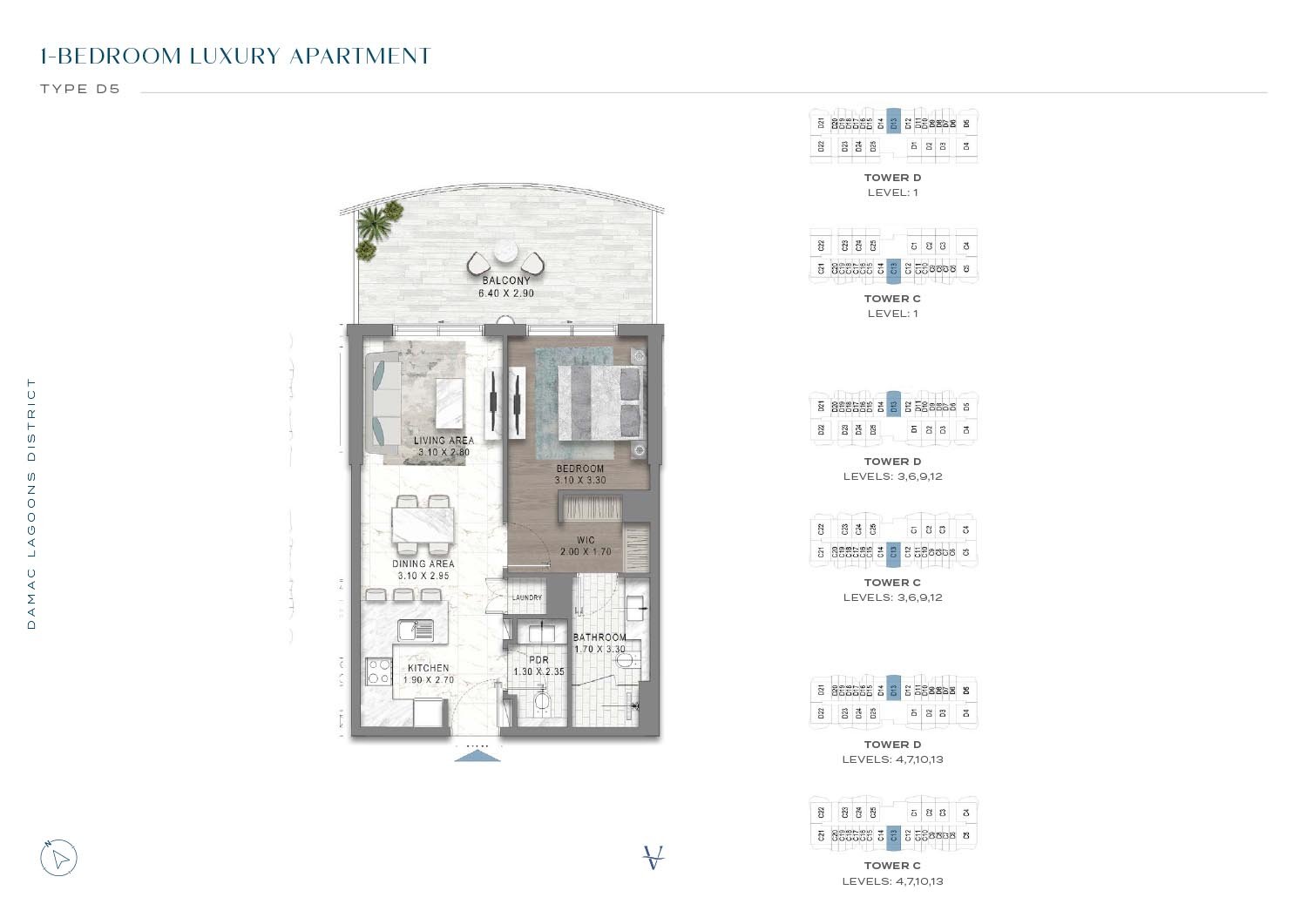 Valencia at Damac Lagoons 1 BR Apartment Floor Plan