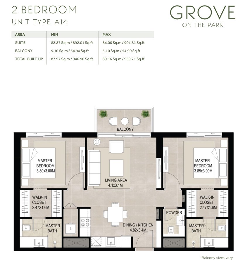 Grove on The Park 2 BR Apartment Floor Plan
