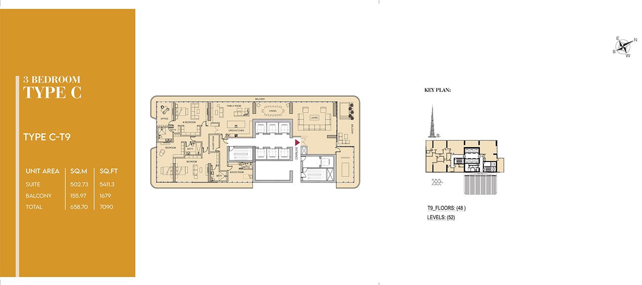 Society House at Downtown Dubai 3 BR Apartment Floor Plan