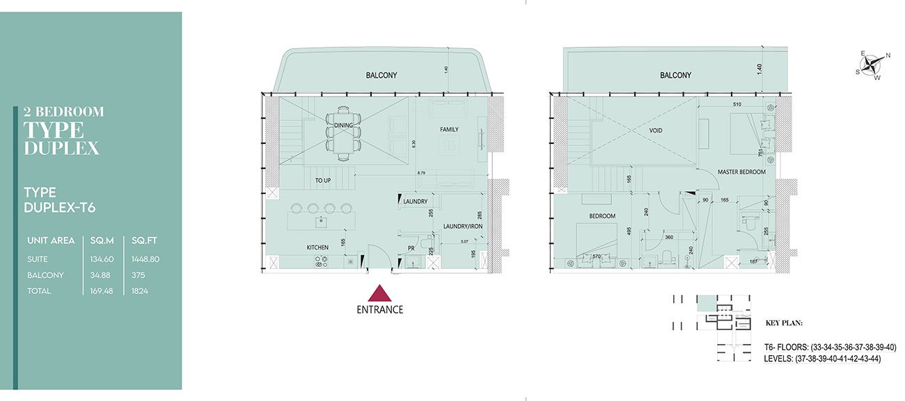 Society House at Downtown Dubai 2 BR Duplex / Triplex Floor Plan
