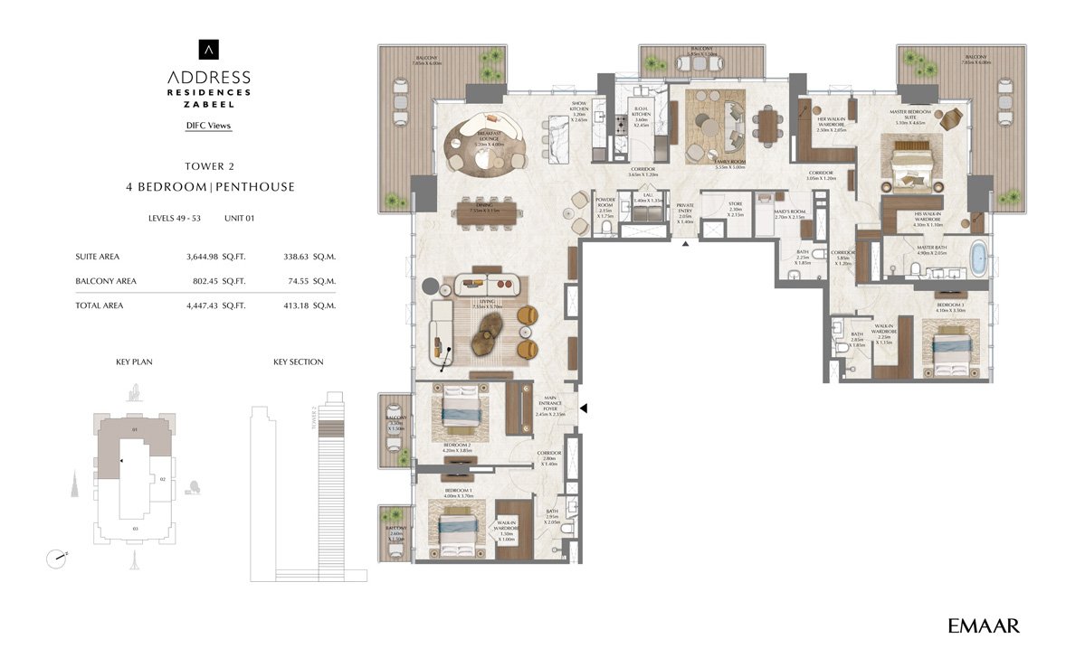 Address Residences Zaabeel 4 BR Penthouse Floor Plan