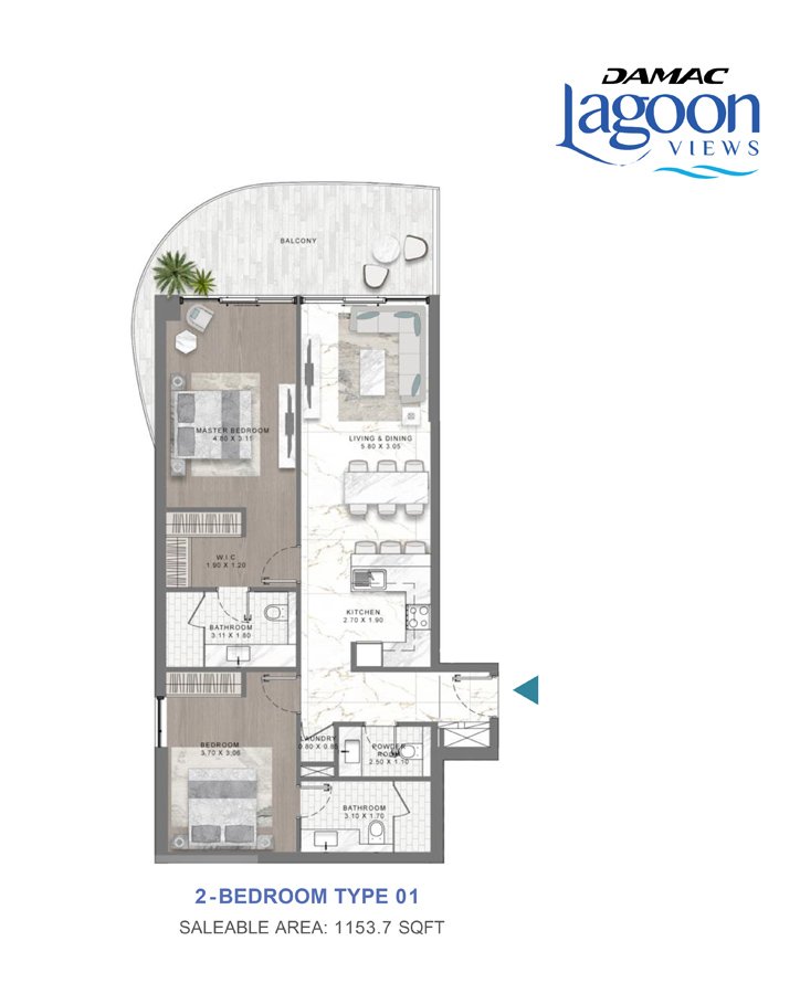 Damac Lagoon Views 2 BR Apartment Floor Plan