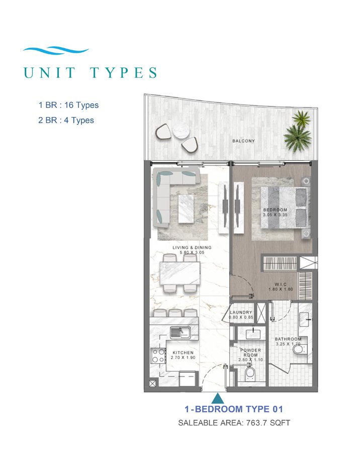 Damac Lagoon Views 1 BR Apartment Floor Plan