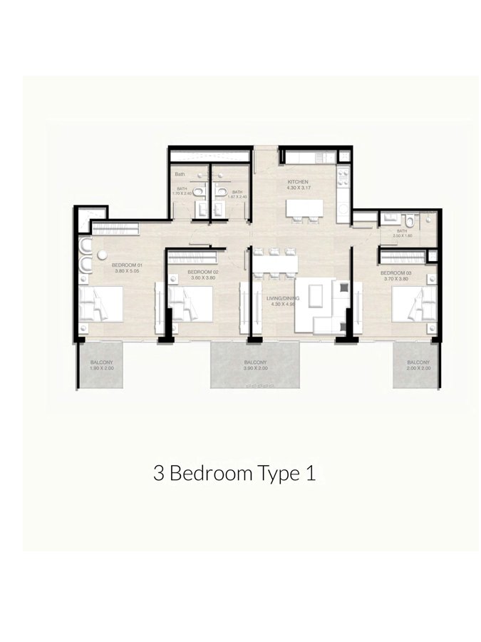 Serene Gardens Phase 2 3 BR Apartment Floor Plan