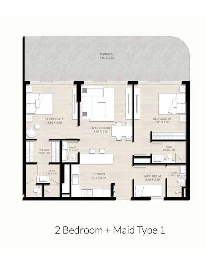 Serene Gardens Phase 2 2 BR Apartment Floor Plan