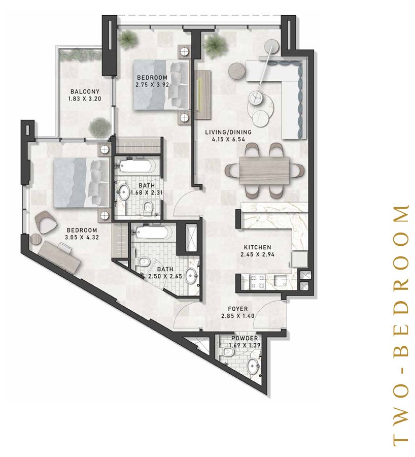Damac Virdis 2 BR Apartment Floor Plan