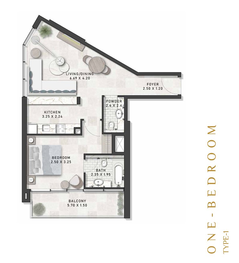 Damac Virdis 1 BR Apartment Floor Plan