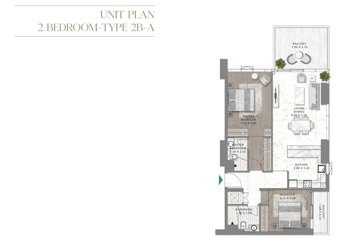 Golf Gate 2 2 BR Apartment Floor Plan