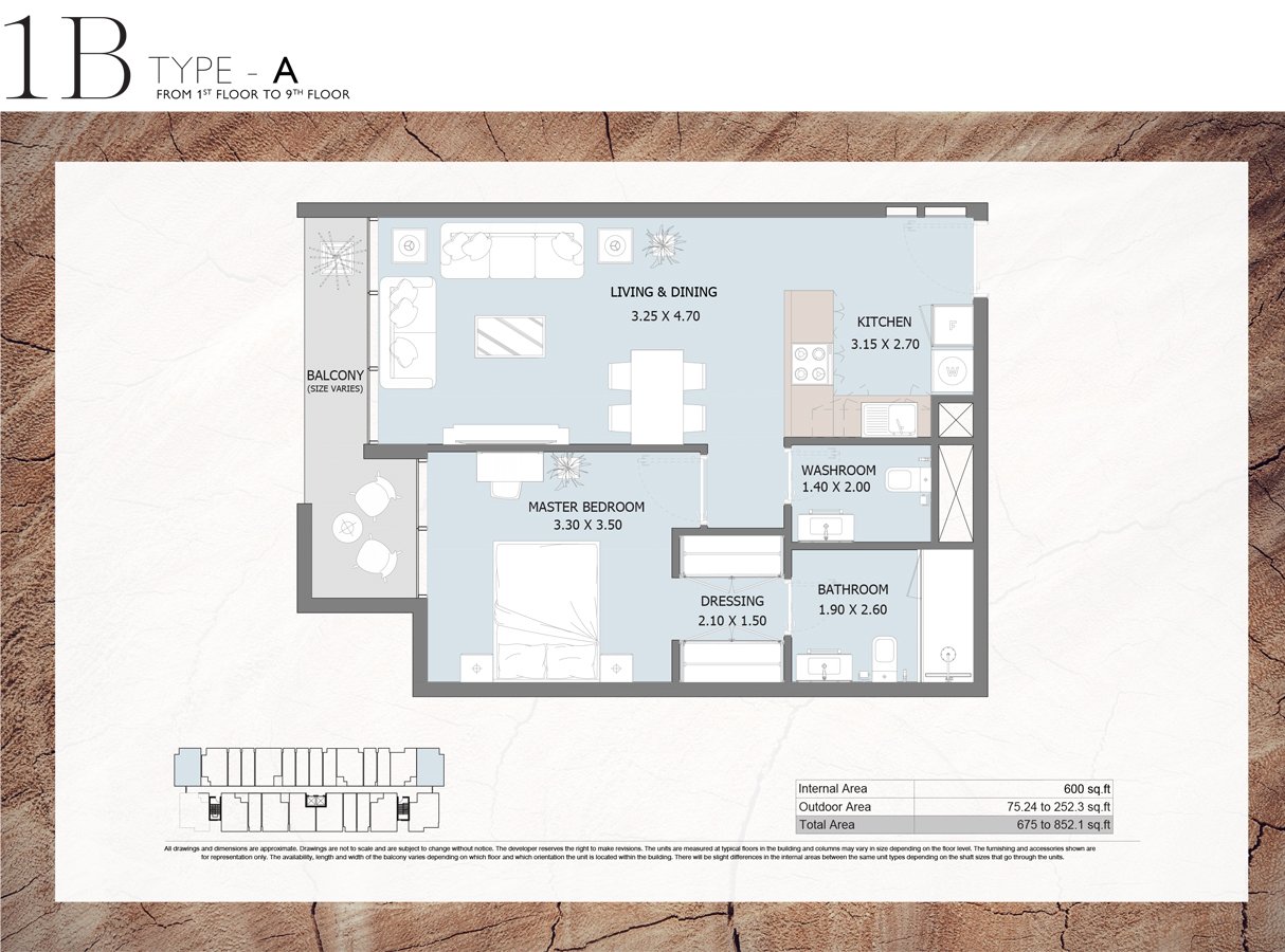 Verdana Residence 2 1 BR Apartment Floor Plan