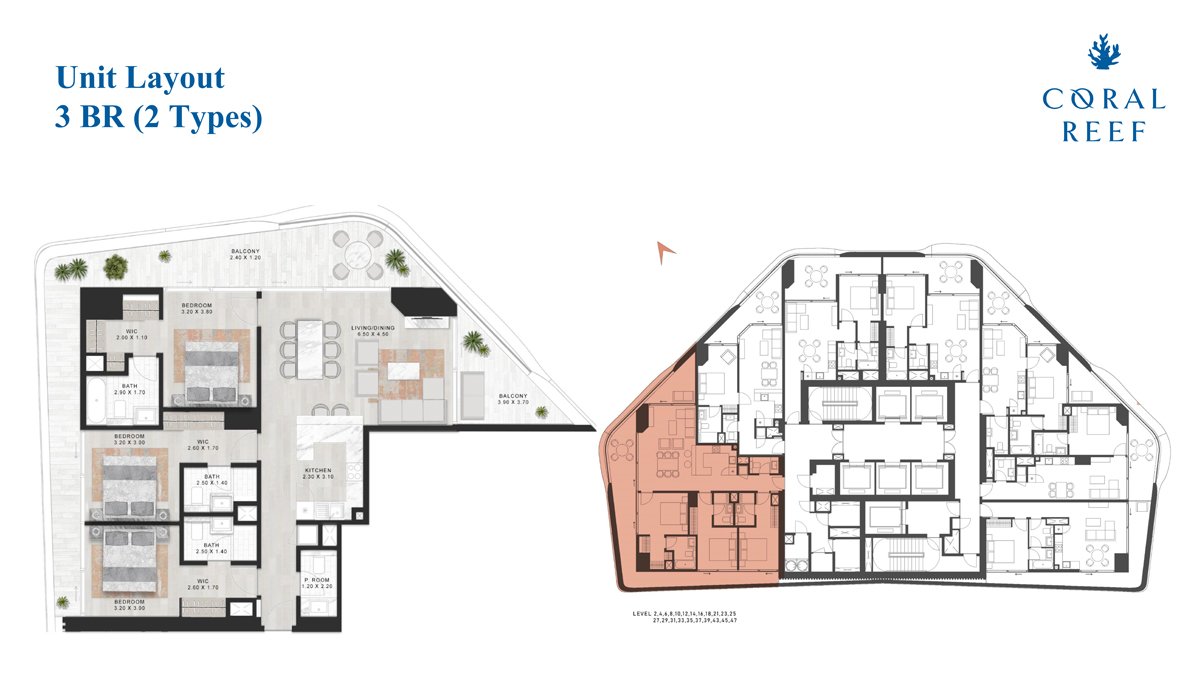 Damac Coral Reef 3 BR Apartment Floor Plan