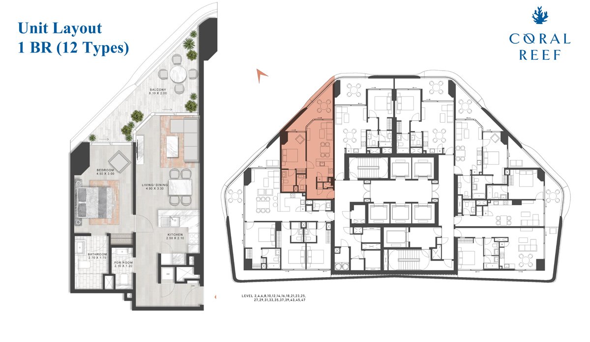 Damac Coral Reef 1 BR Apartment Floor Plan