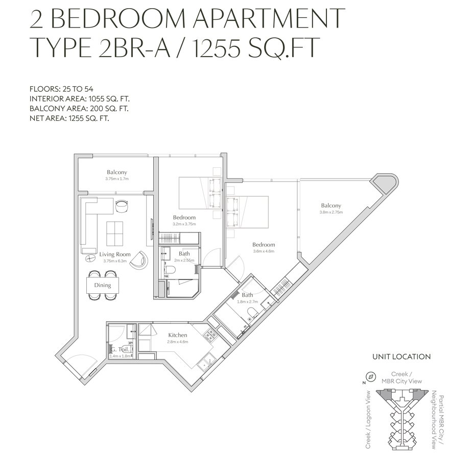 Regalia Tower by Deyaar 2 BR Apartment Floor Plan