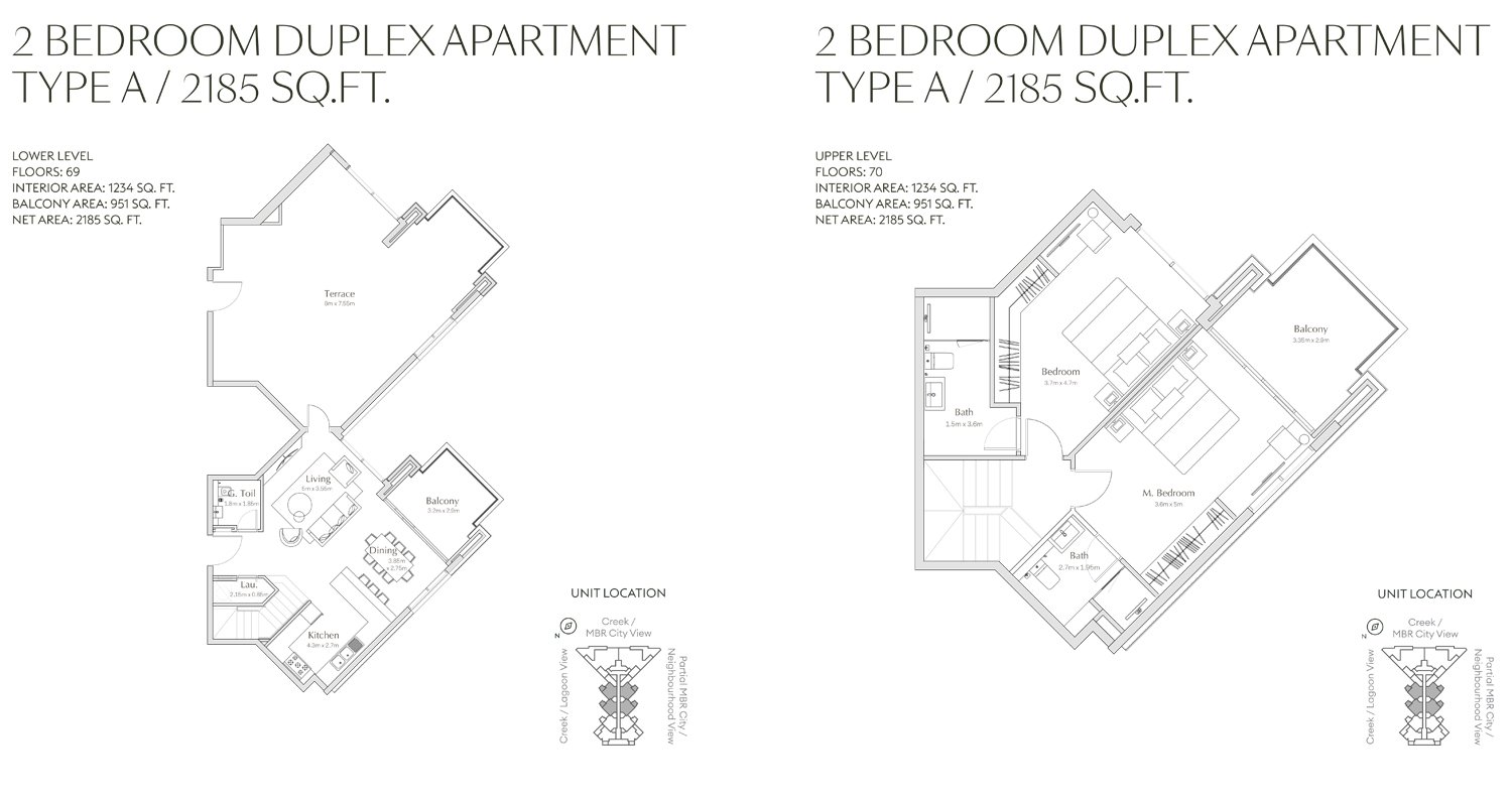 Regalia Tower by Deyaar 2 BR Duplex / Triplex Floor Plan