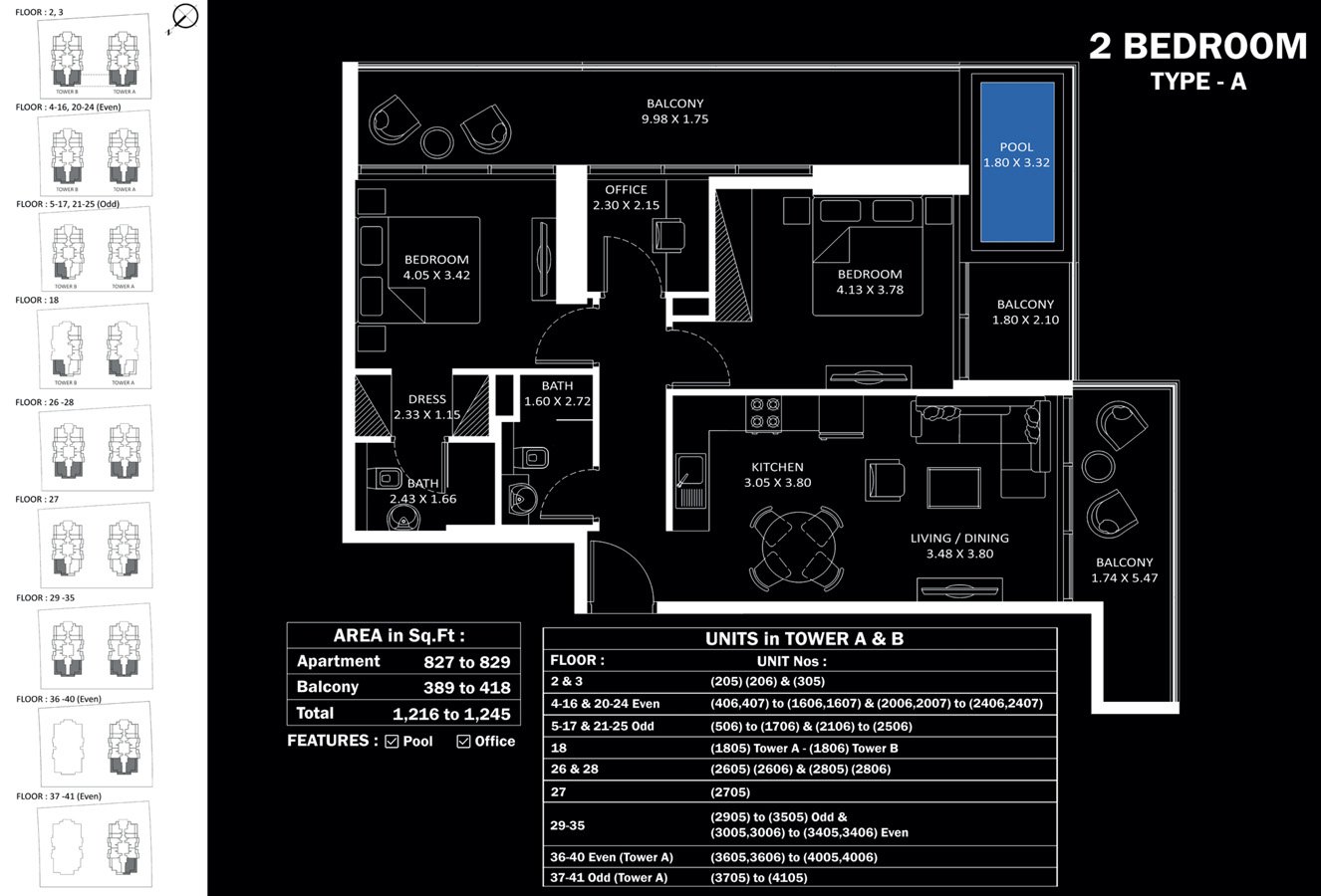 Danube Elitz Phase 2 2 BR Apartment Floor Plan