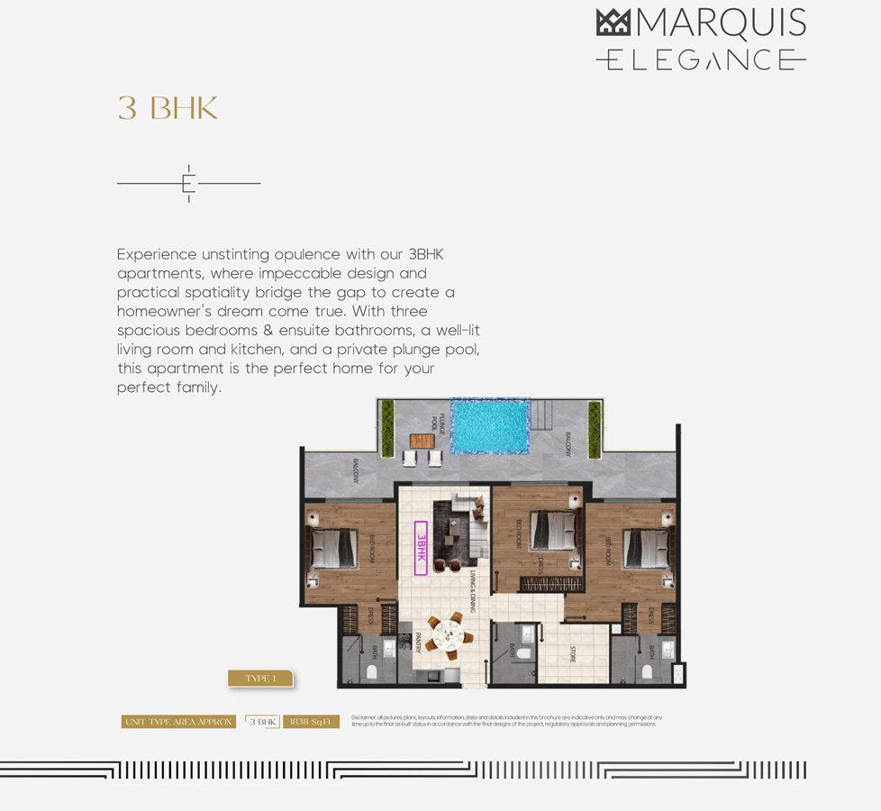 Marquis Elegance at Arjan 3 BR Apartment Floor Plan