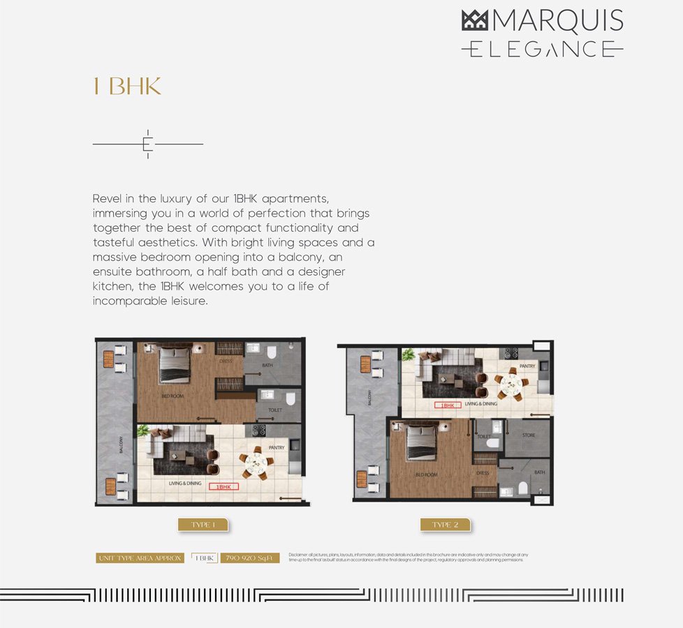 Marquis Elegance at Arjan 1 BR Apartment Floor Plan