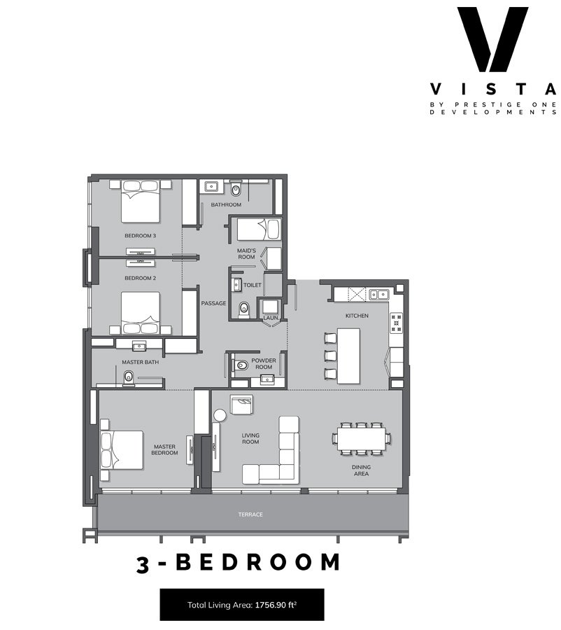 Vista by Prestige One 3 BR Apartment Floor Plan