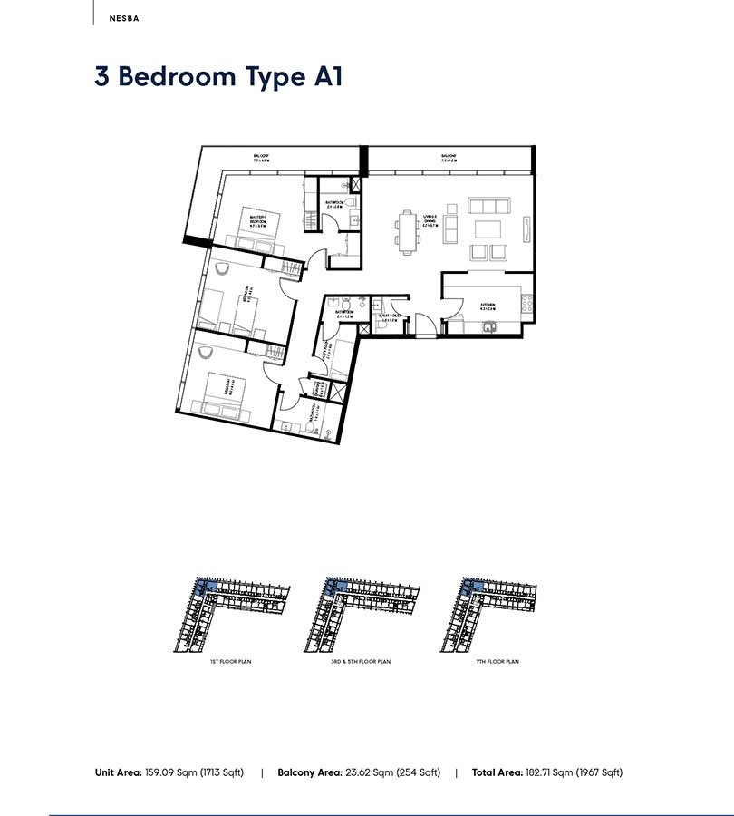 Nesba 1 at Aljada 3 BR Apartment Floor Plan