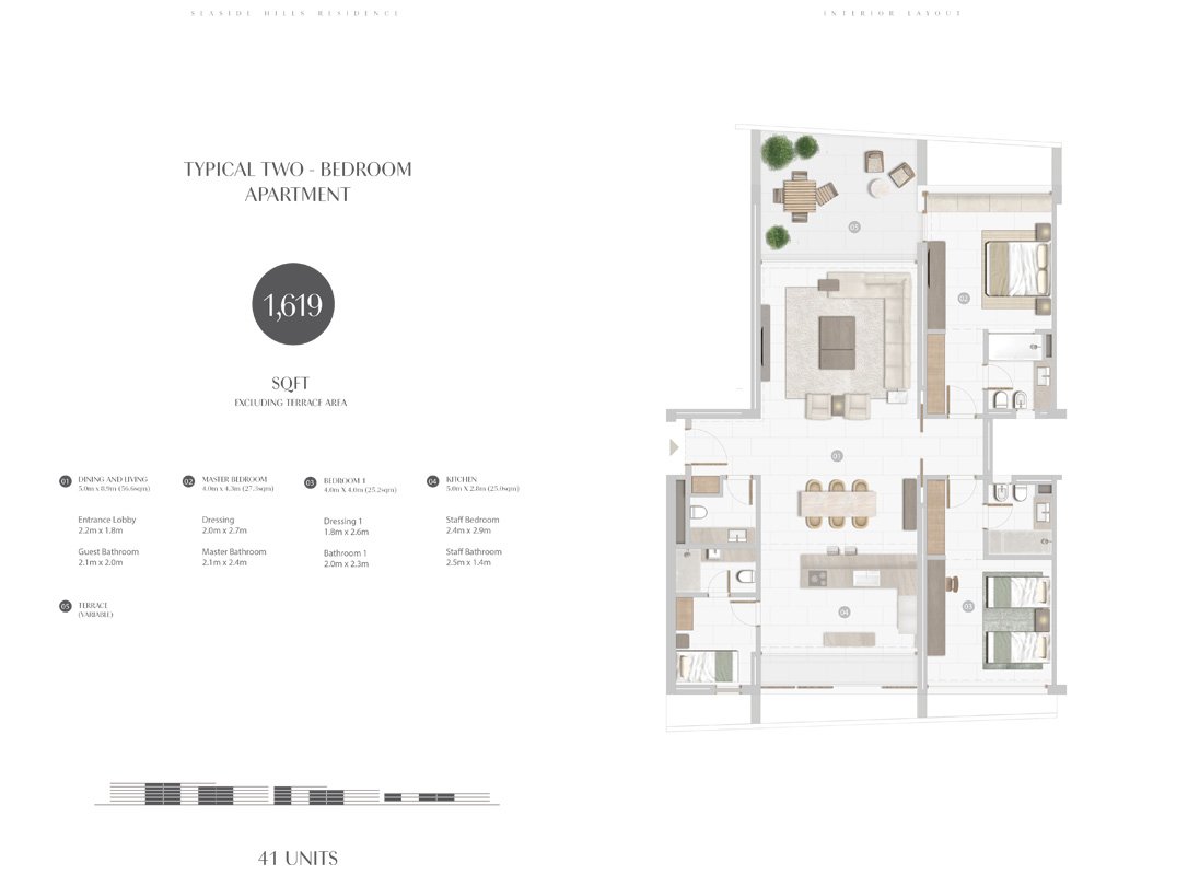 Seaside Hills at Al Zorah 2 BR Apartment Floor Plan