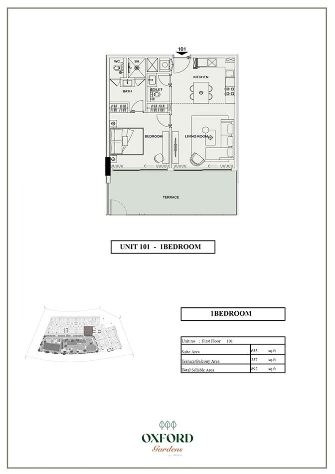 Oxford Gardens 1 BR Apartment Floor Plan