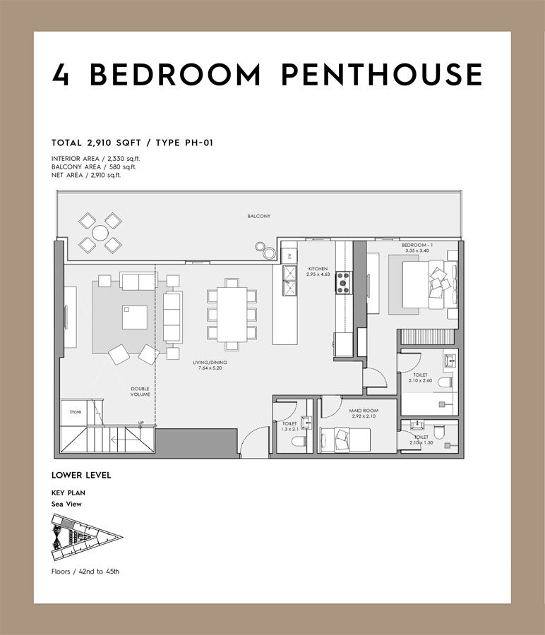 Mar Casa by Deyaar 4 BR Penthouse Floor Plan