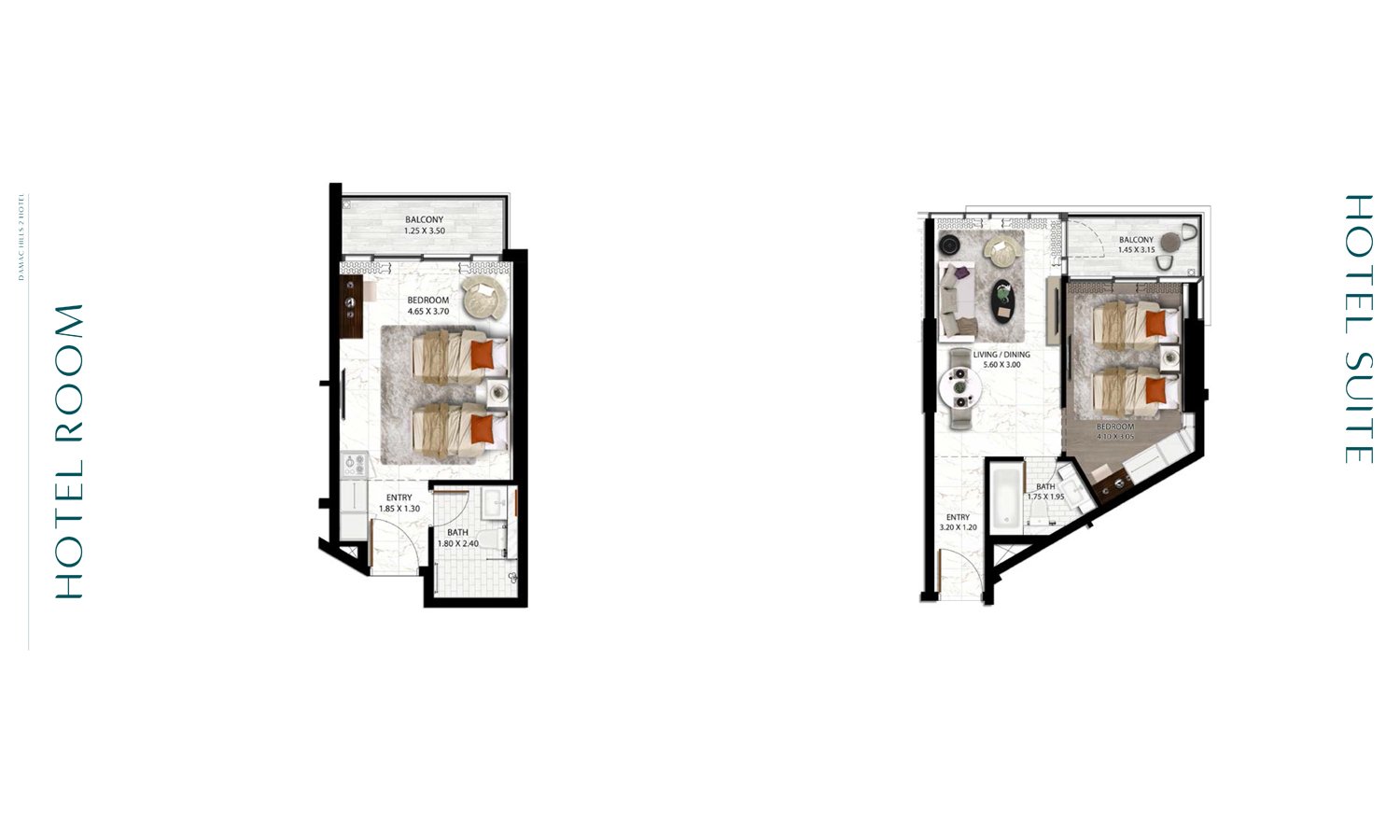 Damac Edge by Rotana 1 BR Hotel Rooms Floor Plan
